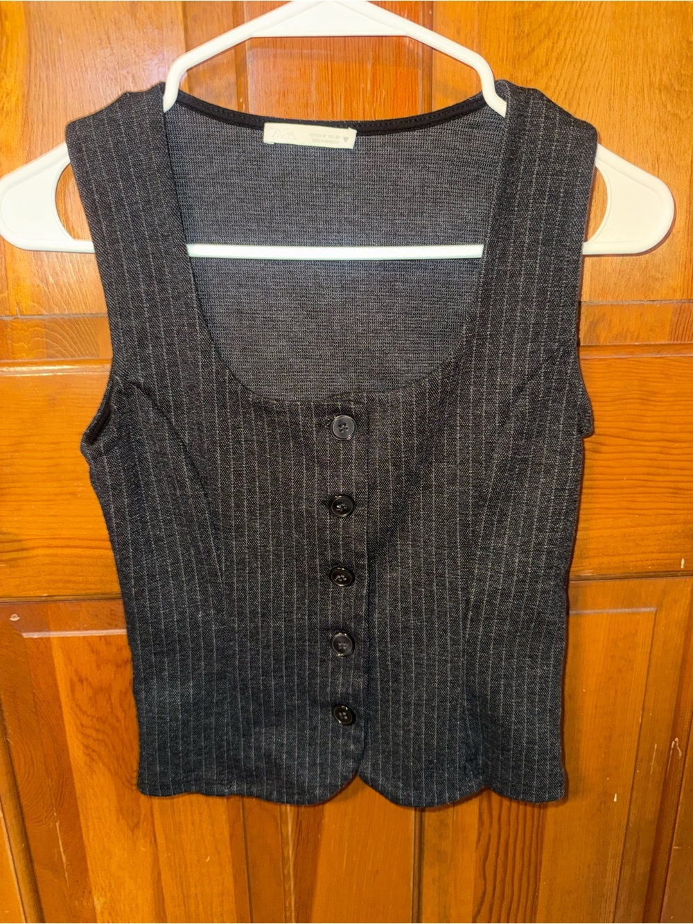 Zara Black Pinstripe Sleeveless Button Tank Top